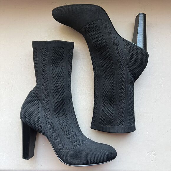 Charles by Charles David Black Stretch Knit Mid Calf Heeled Boots Women 8.5 - Picture 1 of 16